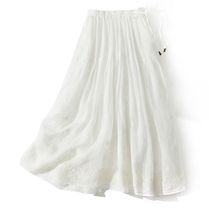 Gonna da donna a trapezio con coulisse e vita alta, decorata con ricami Buddha Stones e design traforato, con tasche. - Bianco - US8-10, UK/AU12-14, EU40-42 (2XL) - image 8