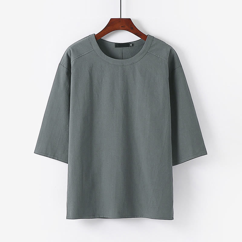 T-shirt da uomo estiva casual con scollo rotondo e maniche a tre quarti in cotone e lino con Buddha Stones. - Grigio - US/UK/AU54, EU64 (9XL) - image 6