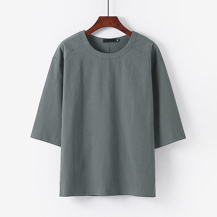 T-shirt da uomo estiva casual con scollo rotondo e maniche a tre quarti in cotone e lino con Buddha Stones. - Grigio - US/UK/AU54, EU64 (9XL) - image 6