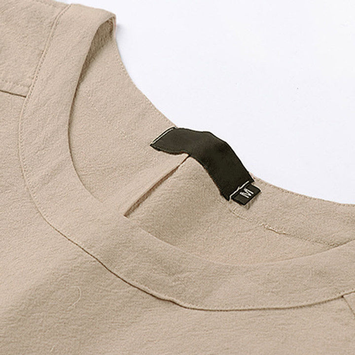 T-shirt da uomo estiva casual con scollo rotondo e maniche a tre quarti in cotone e lino con Buddha Stones. - image 2