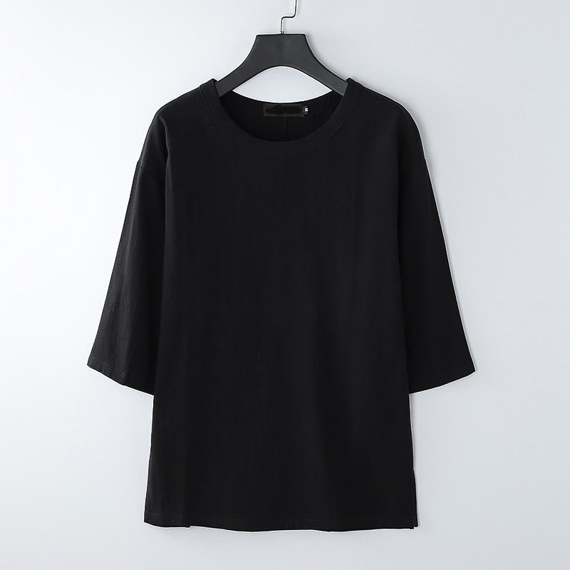 T-shirt da uomo estiva casual con scollo rotondo e maniche a tre quarti in cotone e lino con Buddha Stones. - Nero - US/UK/AU54, EU64 (9XL) - image 7