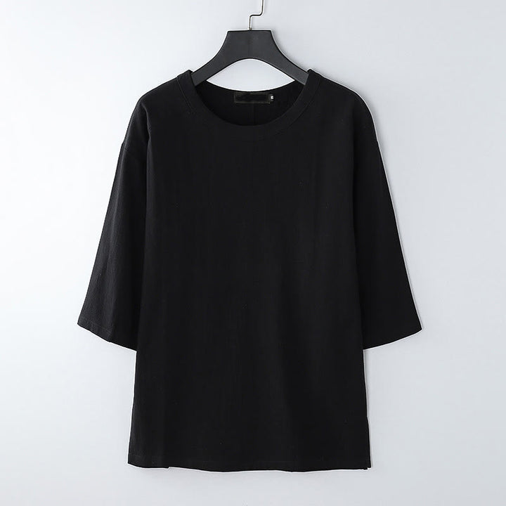 T-shirt da uomo estiva casual con scollo rotondo e maniche a tre quarti in cotone e lino con Buddha Stones. - Nero - US/UK/AU54, EU64 (9XL) - image 7