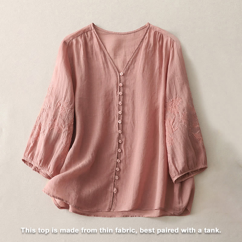 Camicia da donna con bottoni e ricamo Buddha Stones - image 23