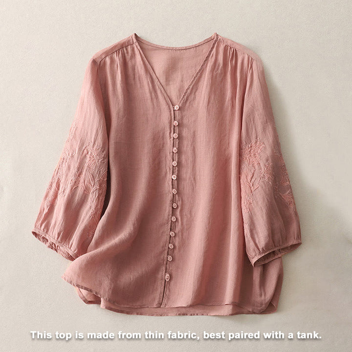 Camicia da donna con bottoni e ricamo Buddha Stones - image 23