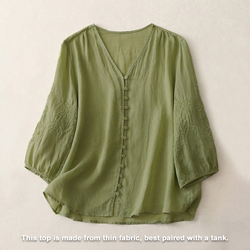 Camicia da donna con bottoni e ricamo Buddha Stones - image 1