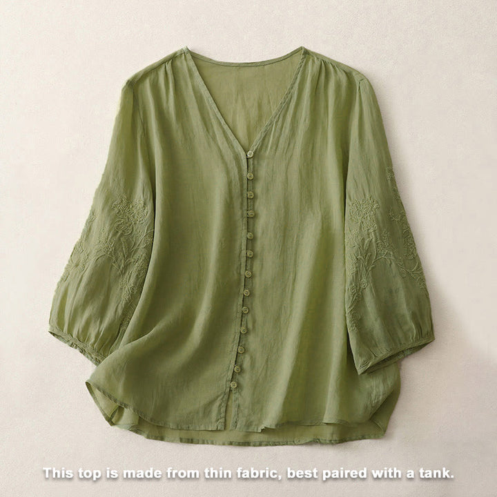 Camicia da donna con bottoni e ricamo Buddha Stones - image 1