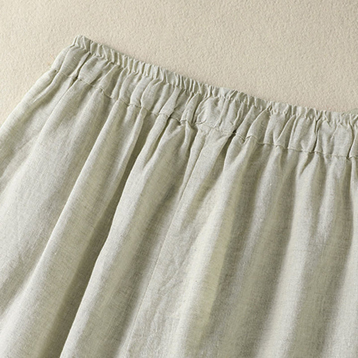 Buddha Stones Pantaloni estivi casual con coulisse in lino tinta unita, pantaloni a gamba larga da donna con tasca - image 10