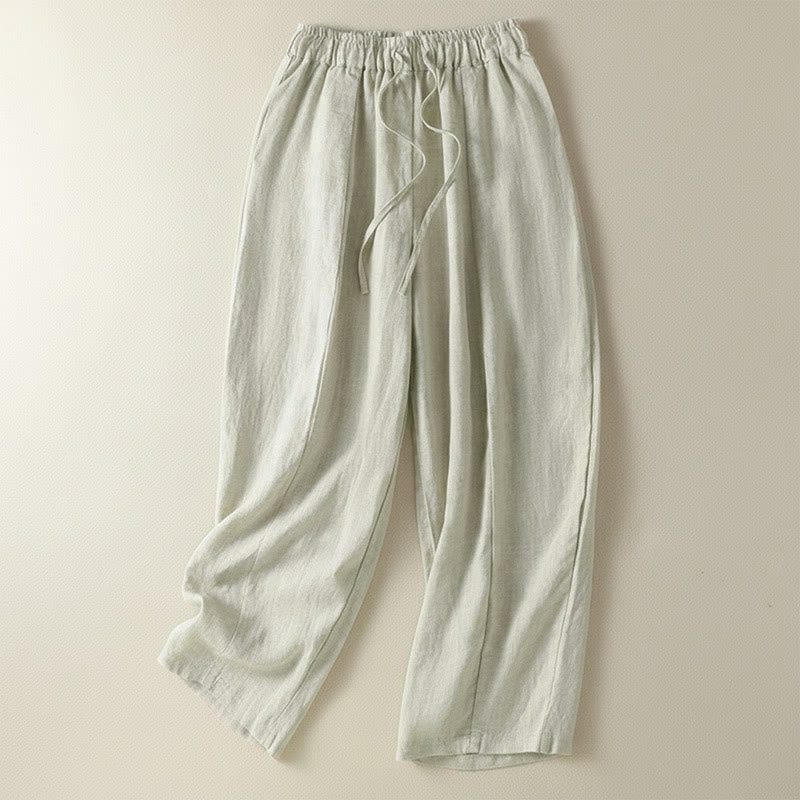 Buddha Stones Pantaloni estivi casual con coulisse in lino tinta unita, pantaloni a gamba larga da donna con tasca - Biancheria - US8-10, UK/AU12-14, EU40-42 (2XL) - image 7