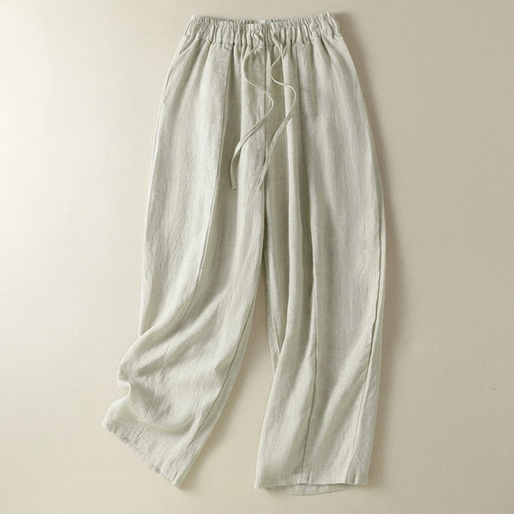 Buddha Stones Pantaloni estivi casual con coulisse in lino tinta unita, pantaloni a gamba larga da donna con tasca - Biancheria - US8-10, UK/AU12-14, EU40-42 (2XL) - image 7