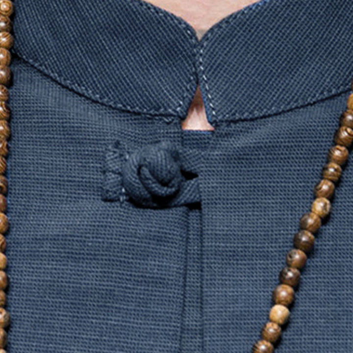 Buddha Stones Camicia da uomo a maniche corte, tinta unita, stile Tang estivo, con colletto alla coreana. - image 8