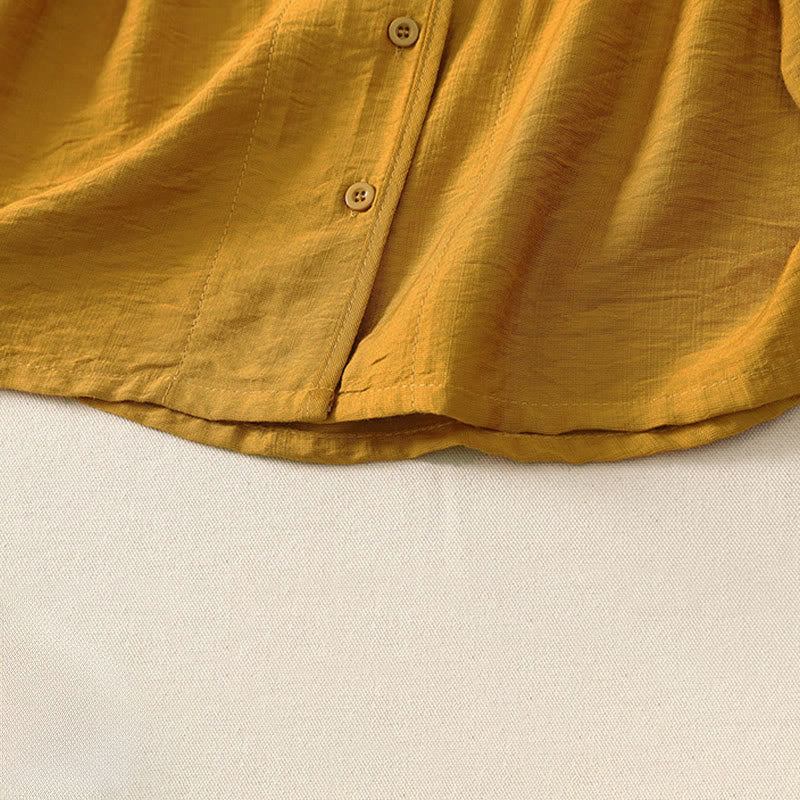 Buddha Stones Camicia da donna estiva casual minimalista a maniche lunghe con bottoni. - image 6