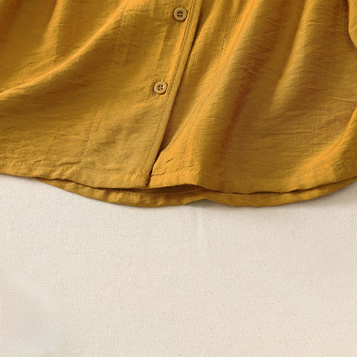 Buddha Stones Camicia da donna estiva casual minimalista a maniche lunghe con bottoni. - image 6