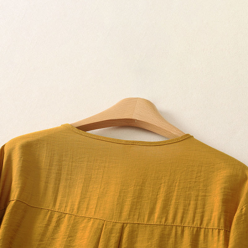 Buddha Stones Camicia da donna estiva casual minimalista a maniche lunghe con bottoni. - image 3