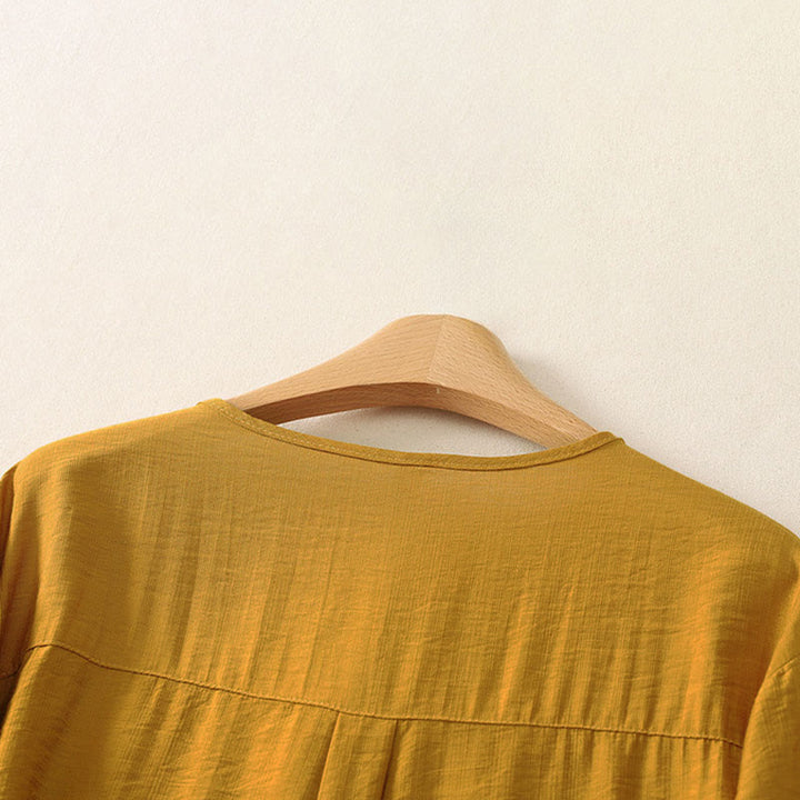 Buddha Stones Camicia da donna estiva casual minimalista a maniche lunghe con bottoni. - image 3