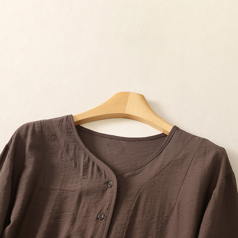Buddha Stones Camicia da donna estiva casual minimalista a maniche lunghe con bottoni. - image 18