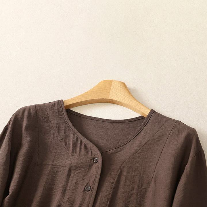 Buddha Stones Camicia da donna estiva casual minimalista a maniche lunghe con bottoni. - image 18
