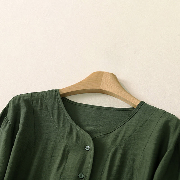 Buddha Stones Camicia da donna estiva casual minimalista a maniche lunghe con bottoni. - image 14