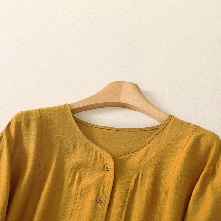 Buddha Stones Camicia da donna estiva casual minimalista a maniche lunghe con bottoni. - image 2