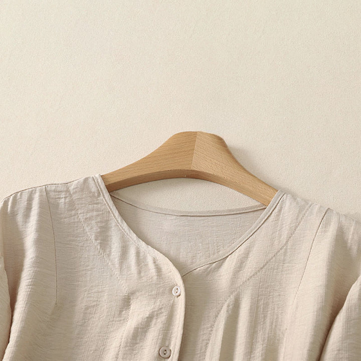 Buddha Stones Camicia da donna estiva casual minimalista a maniche lunghe con bottoni. - image 10