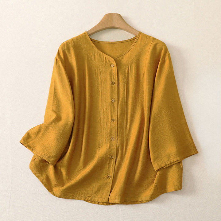 Buddha Stones Camicia da donna estiva casual minimalista a maniche lunghe con bottoni. - Verga d'oro - US12, UK/AU16, EU44 (3XL) - image 0