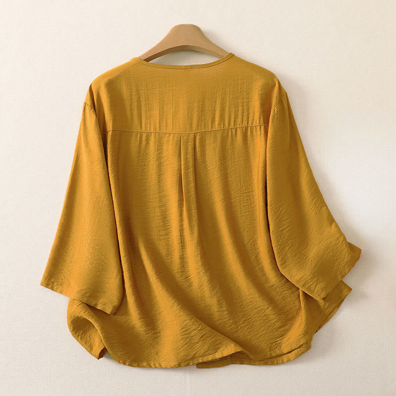 Buddha Stones Camicia da donna estiva casual minimalista a maniche lunghe con bottoni. - image 1