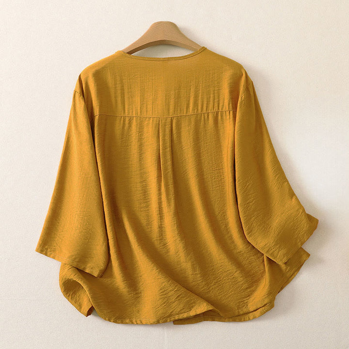 Buddha Stones Camicia da donna estiva casual minimalista a maniche lunghe con bottoni. - image 1
