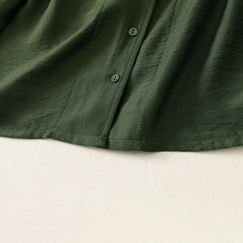 Buddha Stones Camicia da donna estiva casual minimalista a maniche lunghe con bottoni. - image 15
