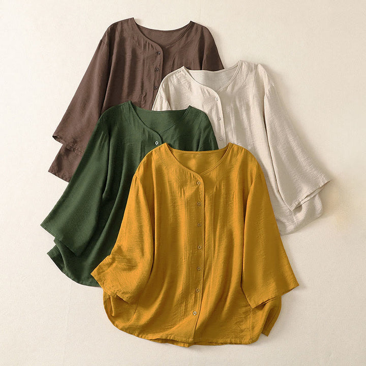 Buddha Stones Camicia da donna estiva casual minimalista a maniche lunghe con bottoni. - image 21
