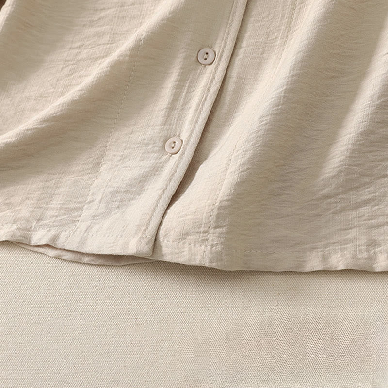 Buddha Stones Camicia da donna estiva casual minimalista a maniche lunghe con bottoni. - image 11