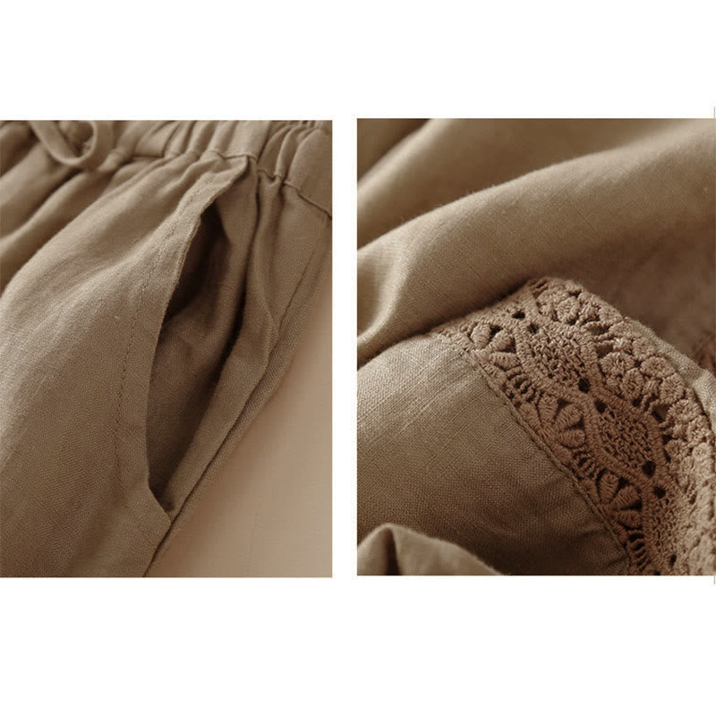 Pantaloni harem larghi con coulisse e tasche, tinta unita, con motivo floreale Buddha Stones. - image 27