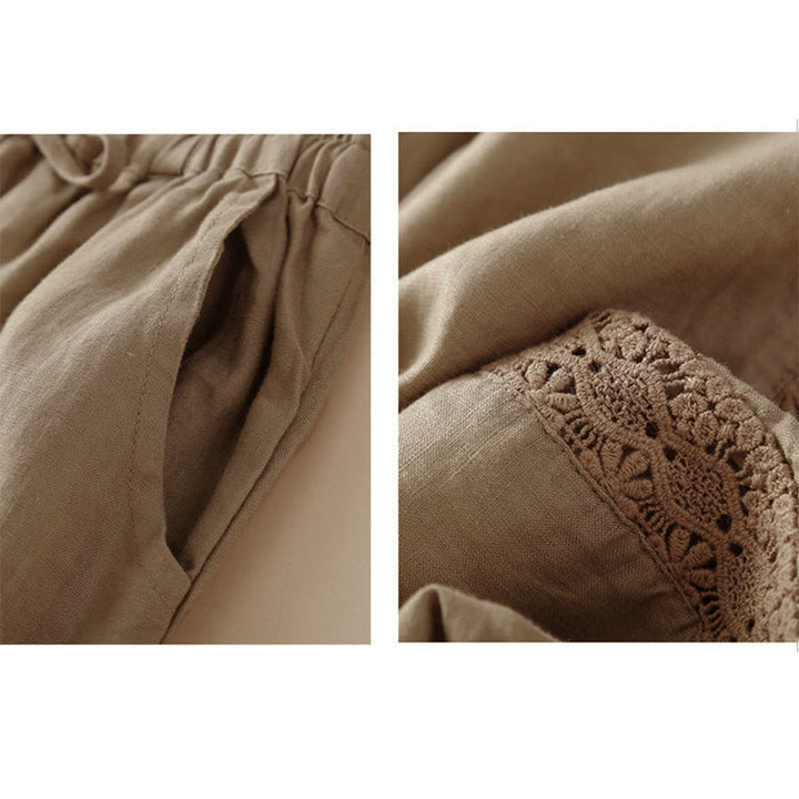 Pantaloni harem larghi con coulisse e tasche, tinta unita, con motivo floreale Buddha Stones. - image 27