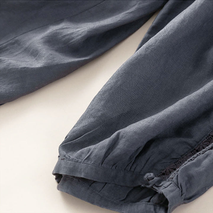 Pantaloni harem larghi con coulisse e tasche, tinta unita, con motivo floreale Buddha Stones. - image 18