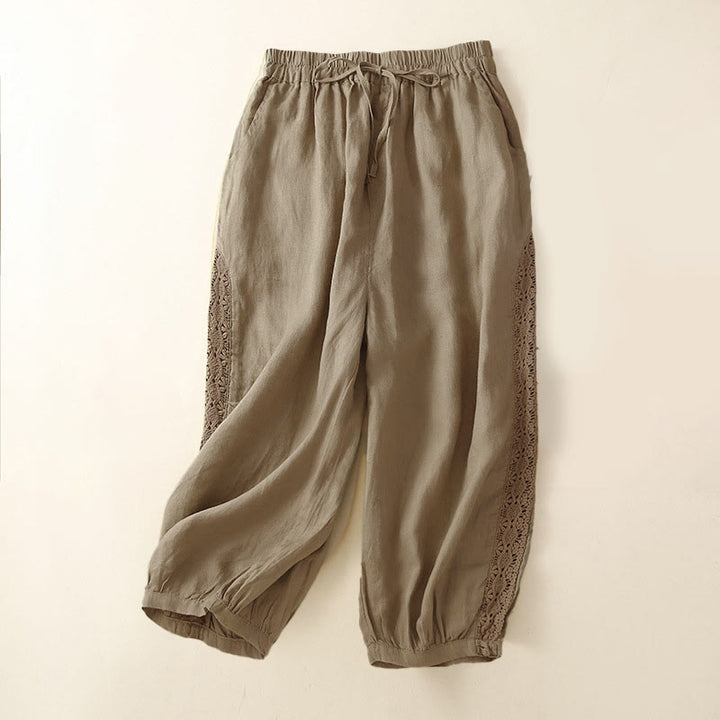 Pantaloni harem larghi con coulisse e tasche, tinta unita, con motivo floreale Buddha Stones. - Cachi - US8-10, UK/AU12-14, EU40-42 (2XL) - image 24