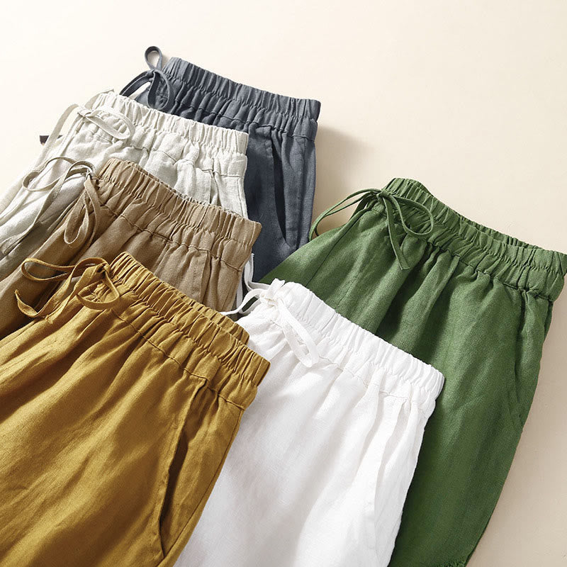 Pantaloni harem larghi con coulisse e tasche, tinta unita, con motivo floreale Buddha Stones. - image 33