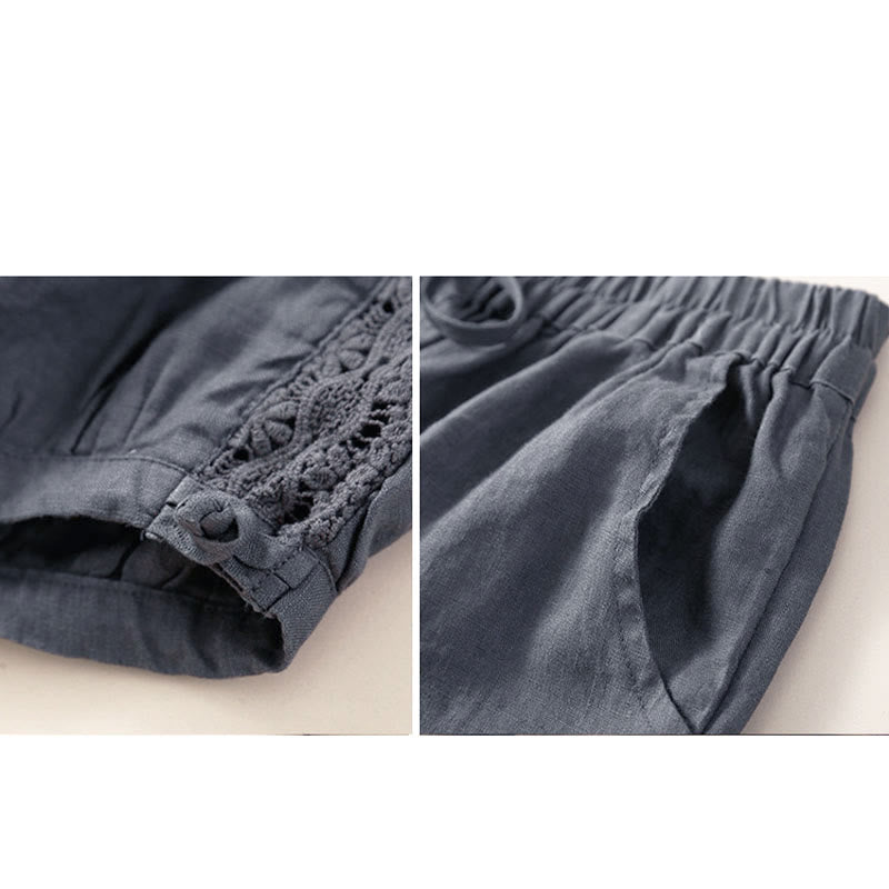 Pantaloni harem larghi con coulisse e tasche, tinta unita, con motivo floreale Buddha Stones. - image 19