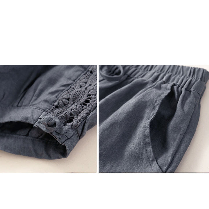 Pantaloni harem larghi con coulisse e tasche, tinta unita, con motivo floreale Buddha Stones. - image 19