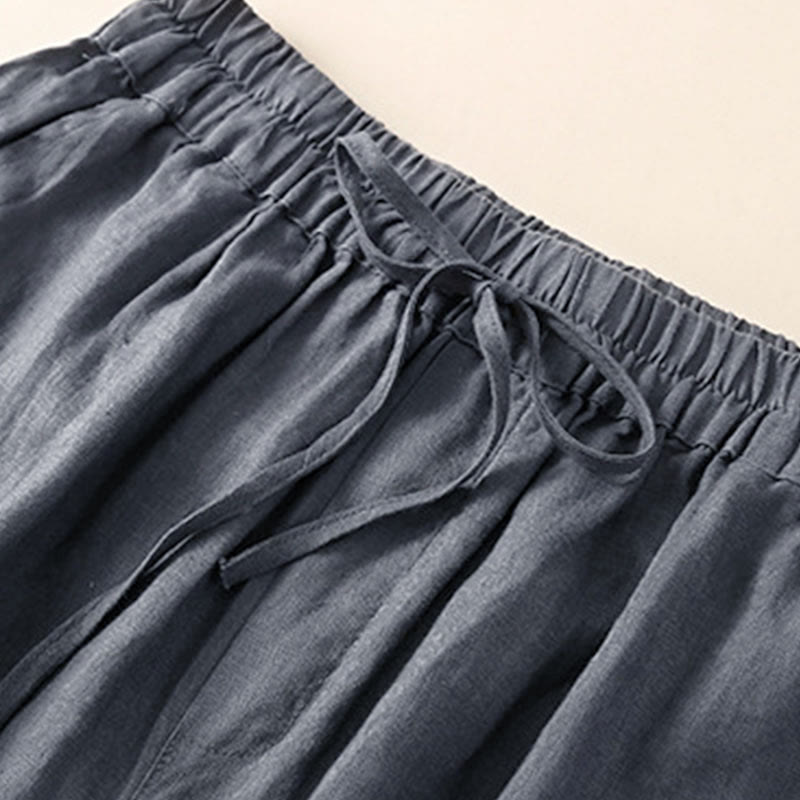 Pantaloni harem larghi con coulisse e tasche, tinta unita, con motivo floreale Buddha Stones. - image 15
