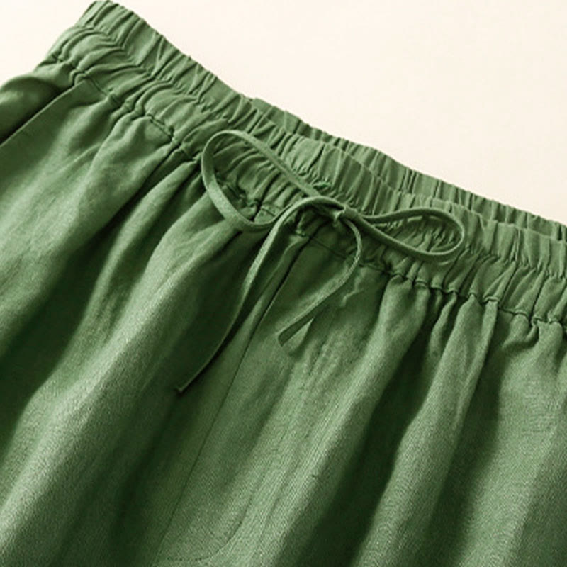 Pantaloni harem larghi con coulisse e tasche, tinta unita, con motivo floreale Buddha Stones. - image 21