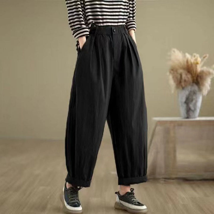 Pantaloni da donna casual a tinta unita con un bottone e elastico in vita, con motivo Buddha Stones tasche. - Nero - US8-10, UK/AU12-14, EU40-42 (2XL) - image 11