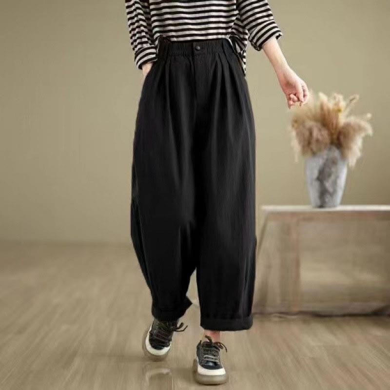Pantaloni da donna casual a tinta unita con un bottone e elastico in vita, con motivo Buddha Stones tasche. - image 12