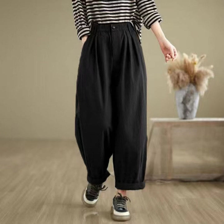 Pantaloni da donna casual a tinta unita con un bottone e elastico in vita, con motivo Buddha Stones tasche. - image 12