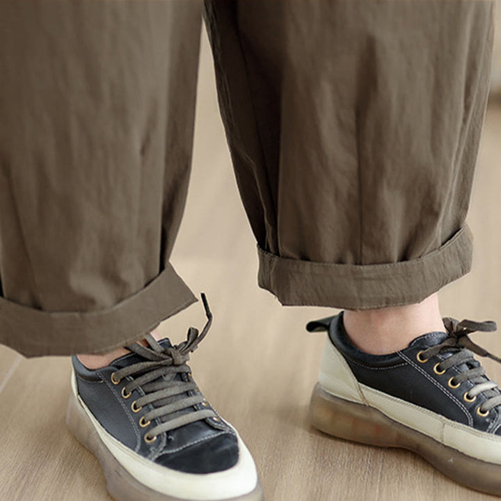 Pantaloni da donna casual a tinta unita con un bottone e elastico in vita, con motivo Buddha Stones tasche. - image 10