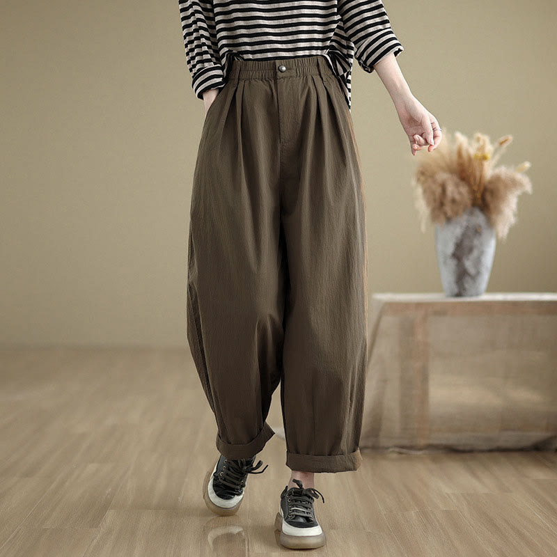 Pantaloni da donna casual a tinta unita con un bottone e elastico in vita, con motivo Buddha Stones tasche. - image 5