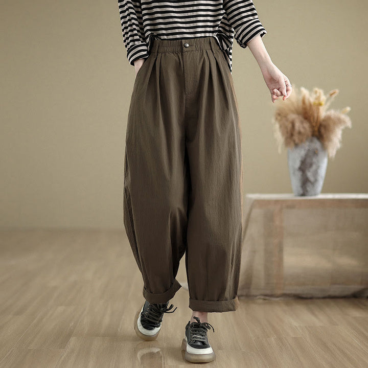 Pantaloni da donna casual a tinta unita con un bottone e elastico in vita, con motivo Buddha Stones tasche. - image 5