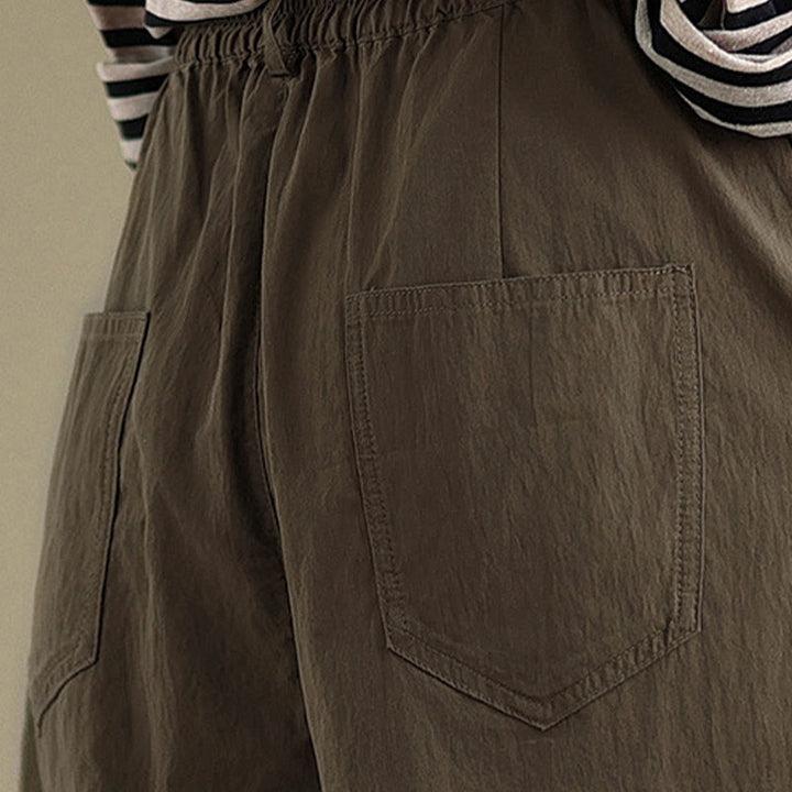 Pantaloni da donna casual a tinta unita con un bottone e elastico in vita, con motivo Buddha Stones tasche. - image 9