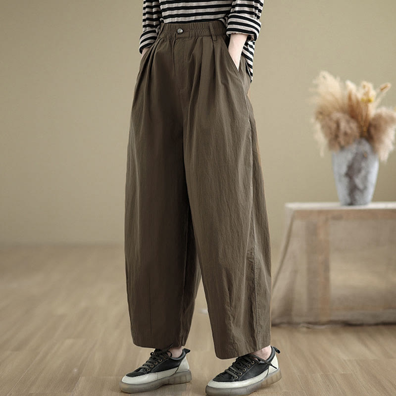 Pantaloni da donna casual a tinta unita con un bottone e elastico in vita, con motivo Buddha Stones tasche. - image 4