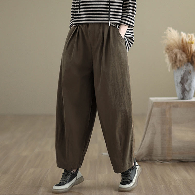 Pantaloni da donna casual a tinta unita con un bottone e elastico in vita, con motivo Buddha Stones tasche. - image 2