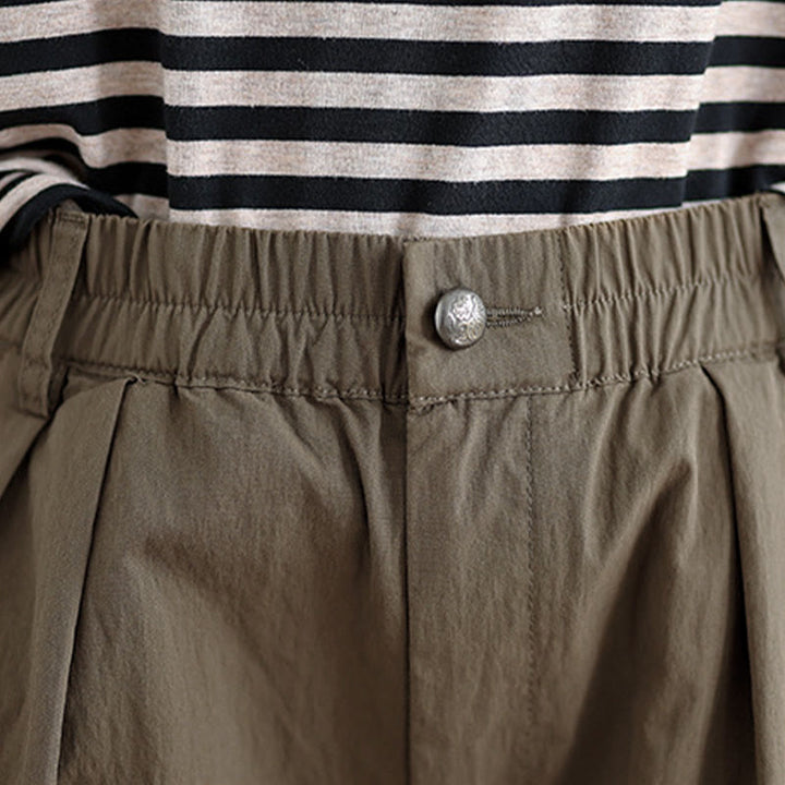 Pantaloni da donna casual a tinta unita con un bottone e elastico in vita, con motivo Buddha Stones tasche. - image 6