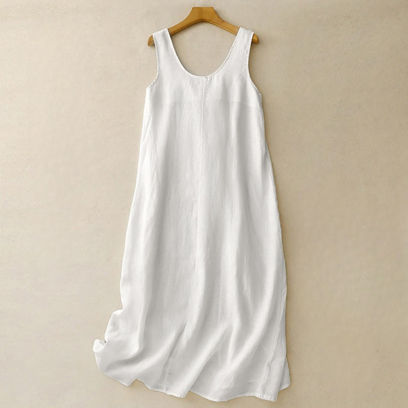 Abito midi senza maniche con scollo rotondo, tinta unita e tasche, perfetto per l'estate e il tempo libero, con stampa Buddha Stones. - Bianco Floreale - US12, UK/AU16, EU44 (2XL) - image 7