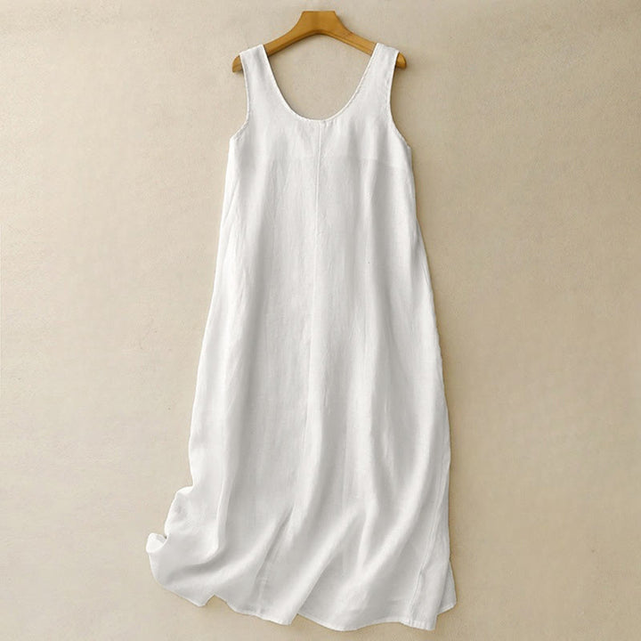 Abito midi senza maniche con scollo rotondo, tinta unita e tasche, perfetto per l'estate e il tempo libero, con stampa Buddha Stones. - Bianco Floreale - US12, UK/AU16, EU44 (2XL) - image 7